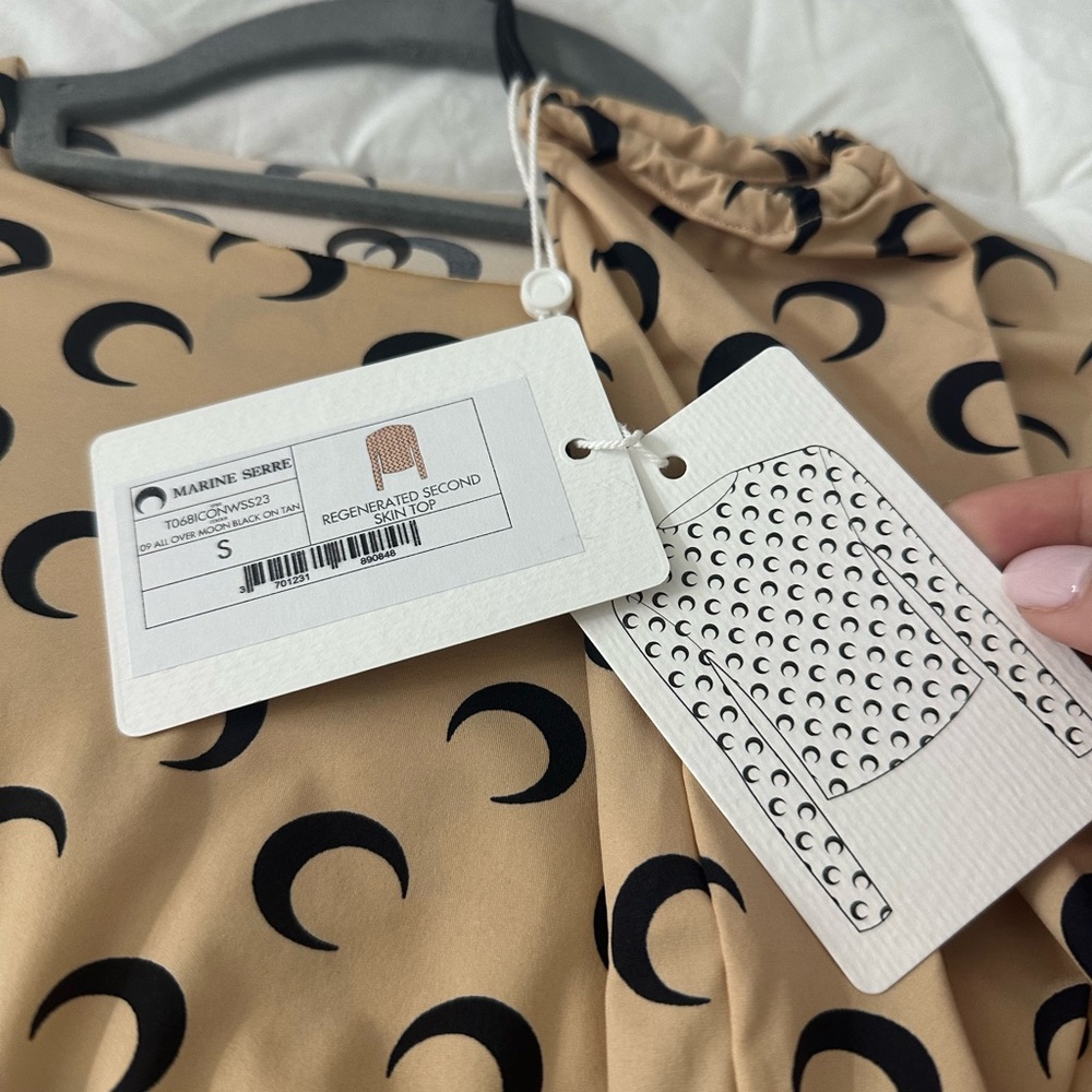 Marine Serre Tan Long Sleeve Top with Black Crescent Pattern - Picture 4 of 16